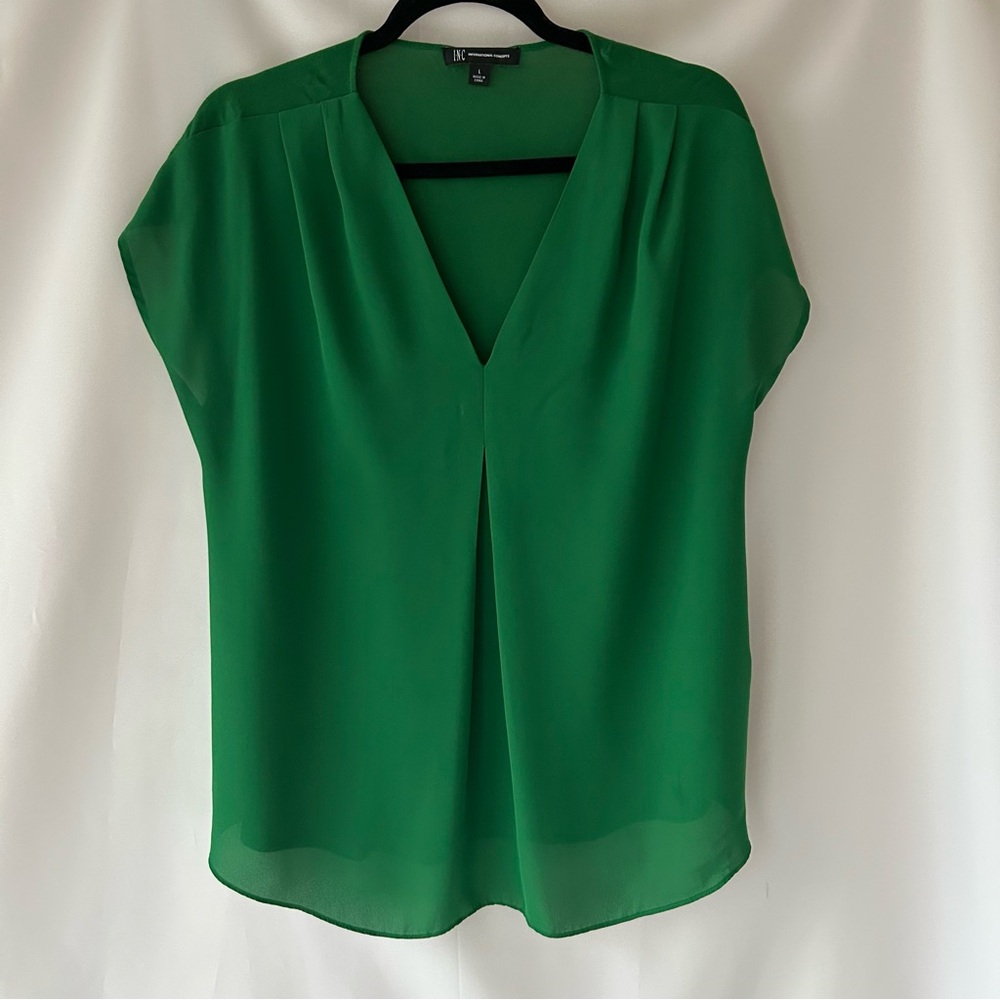 International Concepts Emerald Green V-Neck Cap Sleeve Blouse